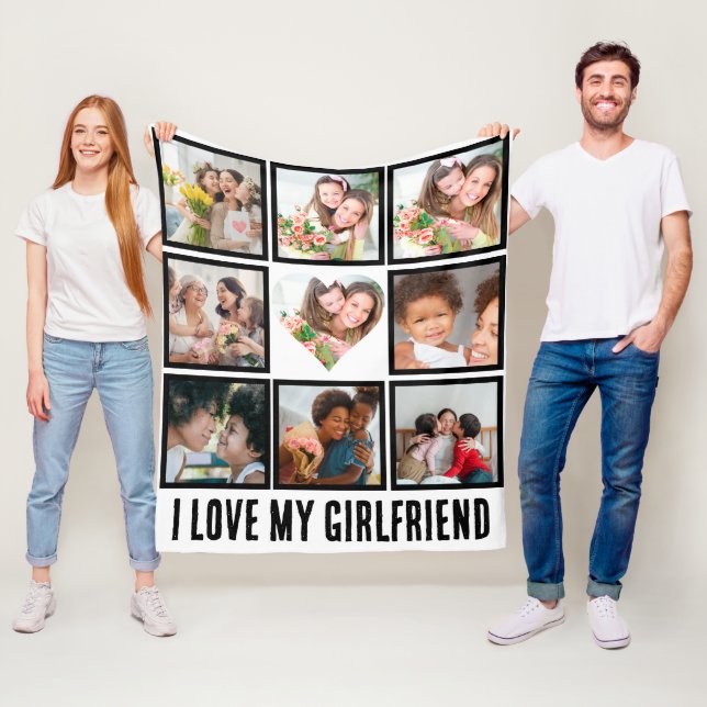 Couverture Polaire Custom Cute J'aime ma petite amie 9 Photo collage (En situation)