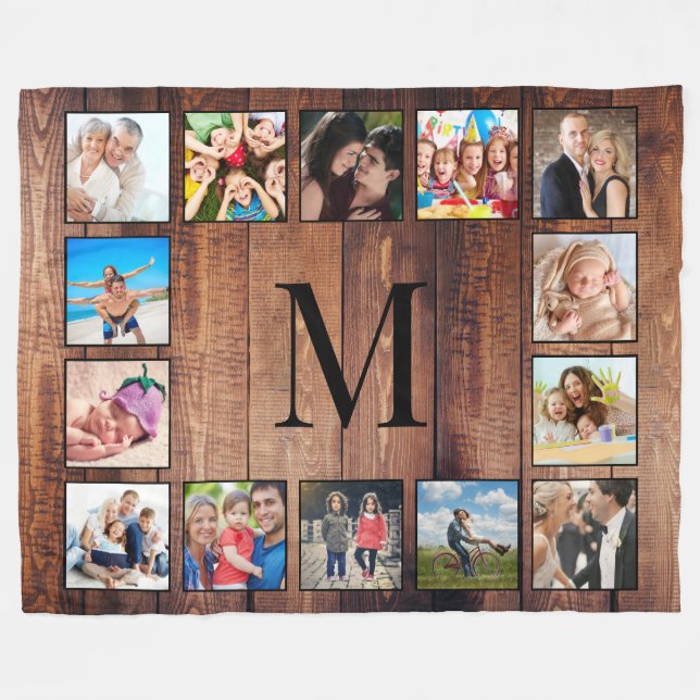 Couverture Polaire Custom Family Photo Collage Reclaimed Wood (Devant (Horizontal))