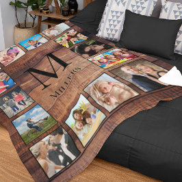 Couverture Polaire Custom Family Photo Collage Reclaimed Wood