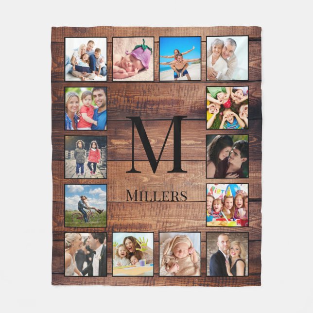 Couverture Polaire Custom Family Photo Collage Reclaimed Wood (Devant)