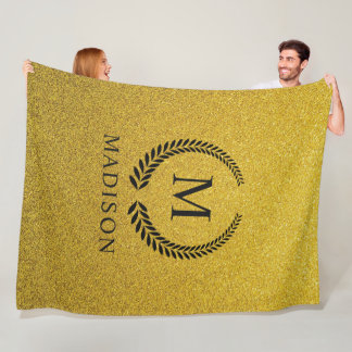 Couverture Polaire Custom Golden Black and Gold Glitter Monogram 