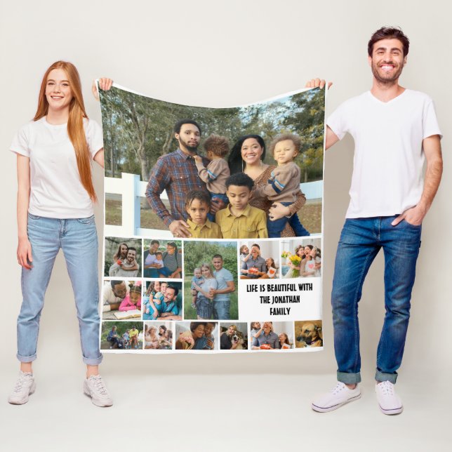 Couverture Polaire Custom Modern Family 14 Photo Collage Modèle (En situation)