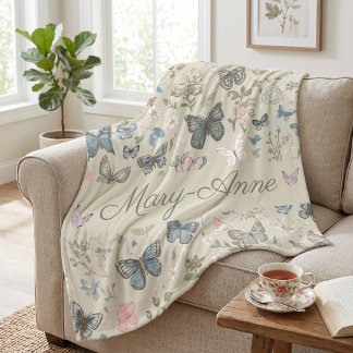 Couverture Polaire Custom Name Butterfly Floral