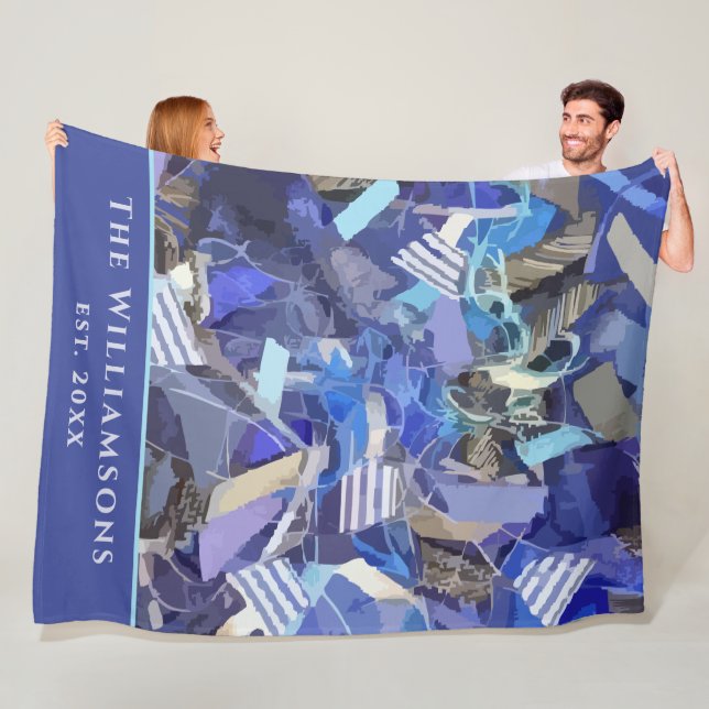 Couverture Polaire Custom Name Est. Year Blue Purple Abstract Stripes (En situation)