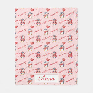Couverture Polaire Custom Name Whimsical Penguin Kids Fleece Blanket