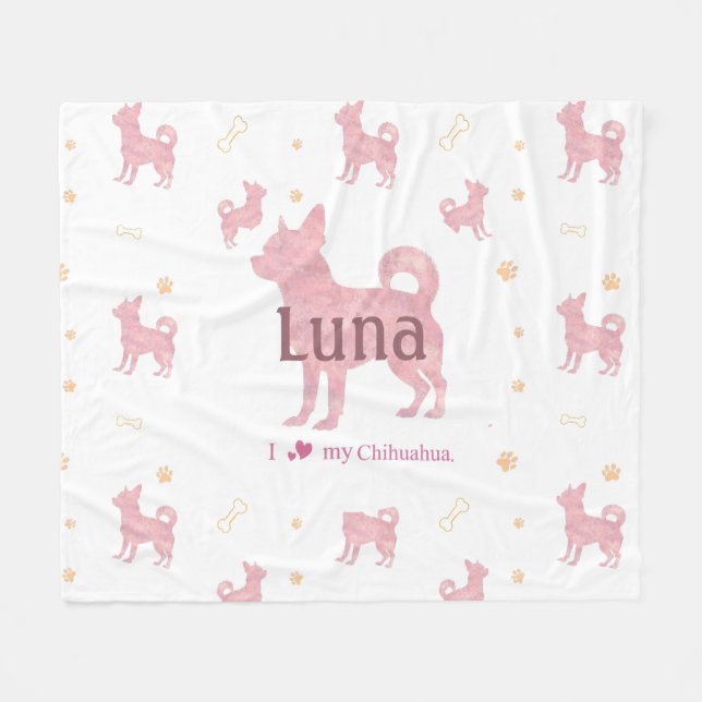 Couverture Polaire Custom Pastel pink chihuahua Silhouette blanket (Devant (Horizontal))