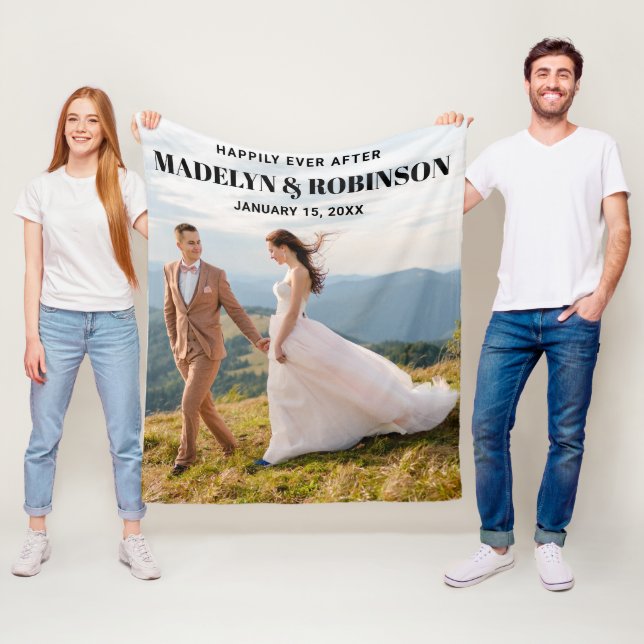 Couverture Polaire Customisé Happily Jamais après Photo Mariage Funny (En situation)