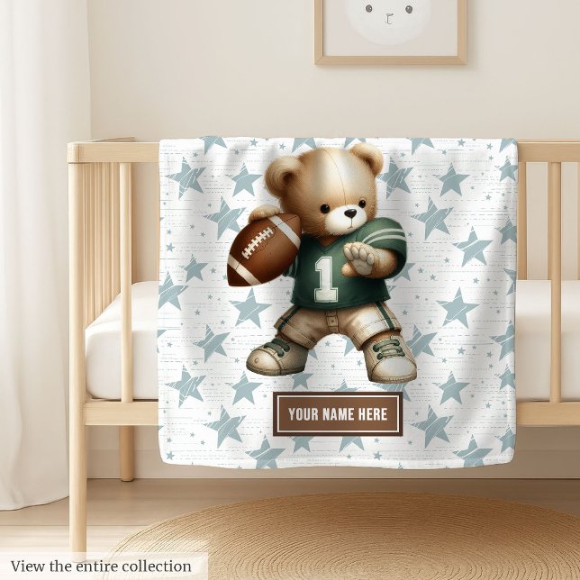 Couverture Polaire Cute Américaine Football Teddy Bear Gif Personnali (Cute American football teddy bear blanket – perfect boy birthday gift.)