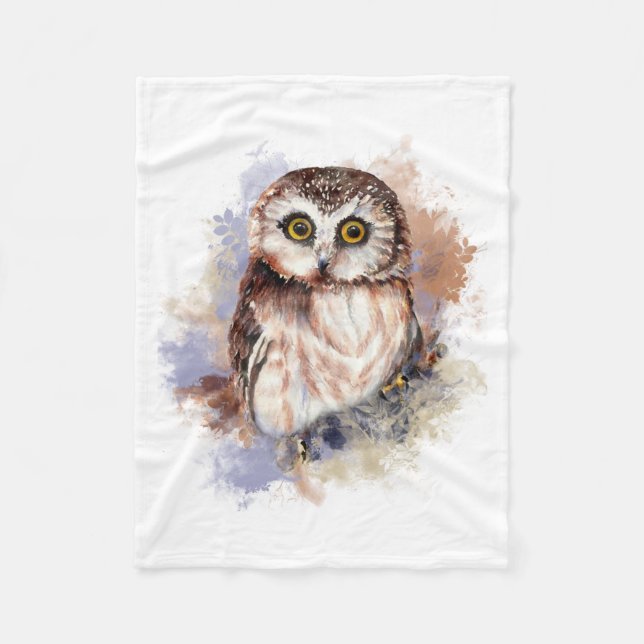 Couverture Polaire Cute Aquarelle Chouette Oiseau Art de la nature (Devant)