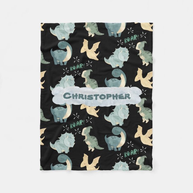 Couverture Polaire Cute Aquarelle noir Dinosaure Motif (Devant)