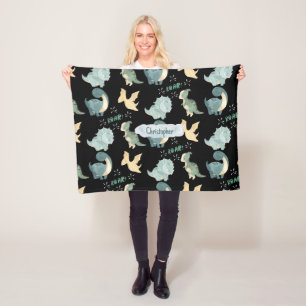 Couverture Polaire Cute Aquarelle noir Dinosaure Motif