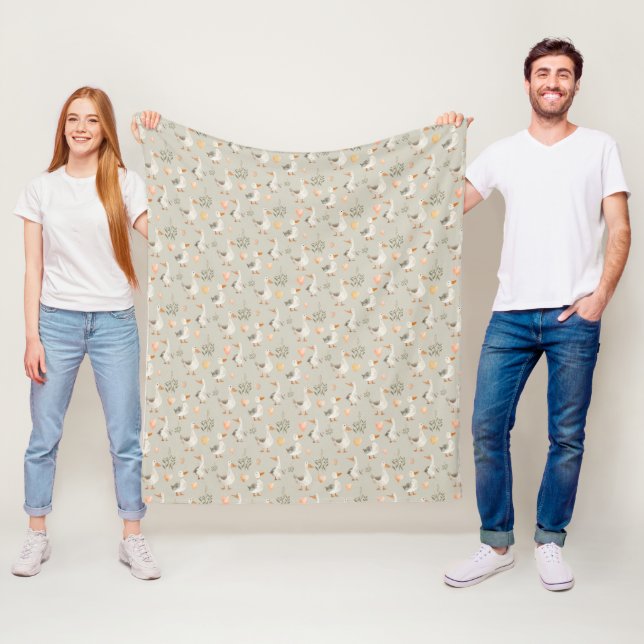 Couverture Polaire Cute Aquarelle Oie polaire Blanche (En situation)