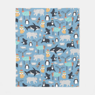Couverture Polaire Cute Arctic Animaux Motif sans couture
