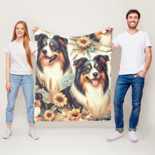 Couverture Polaire Cute Australian Shepherd peinture Vintage