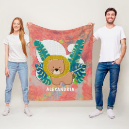 Couverture Polaire Cute Baby Lion Animal Jungle Aquarelle