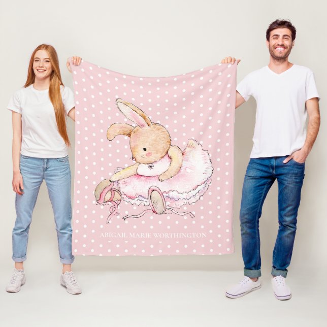Couverture Polaire Cute Ballerina Lapin Lapin Rose Blanc Pois (En situation)