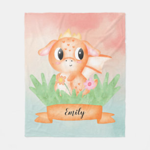Couverture Polaire Cute Bébé Dragon Aquarelle Toison Blanche