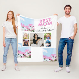 Couverture Polaire Cute Best Mom Pink Flowers 5 Photo Collage