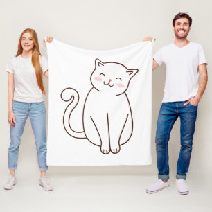 Couverture Polaire Cute Blanc Kawaii Chat souriant