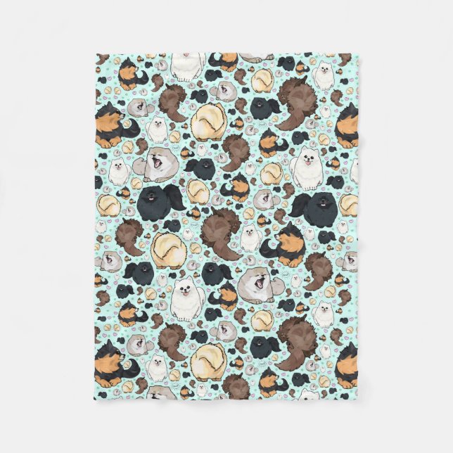 Couverture Polaire Cute Blanche Poméranienne, Petite (Devant)