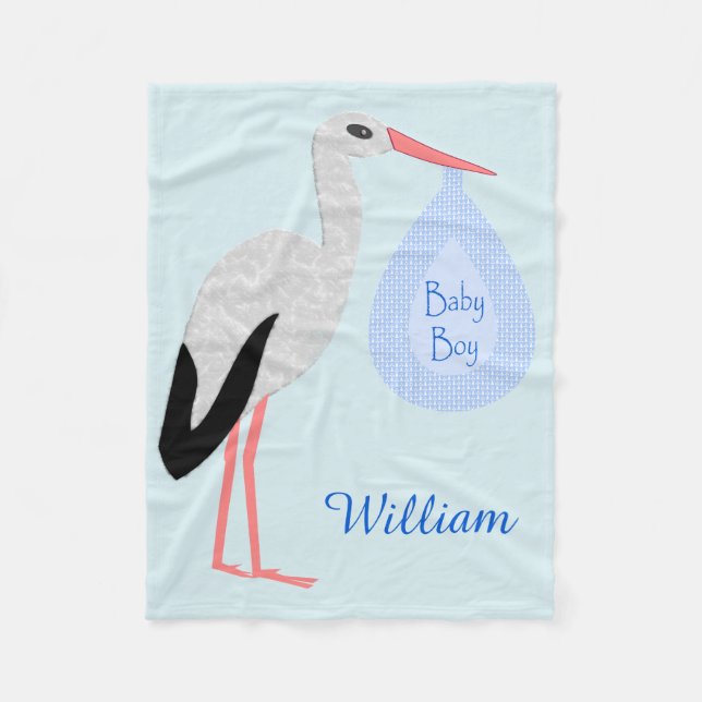 Couverture Polaire Cute Blue Baby Boy Stork Custom (Devant)