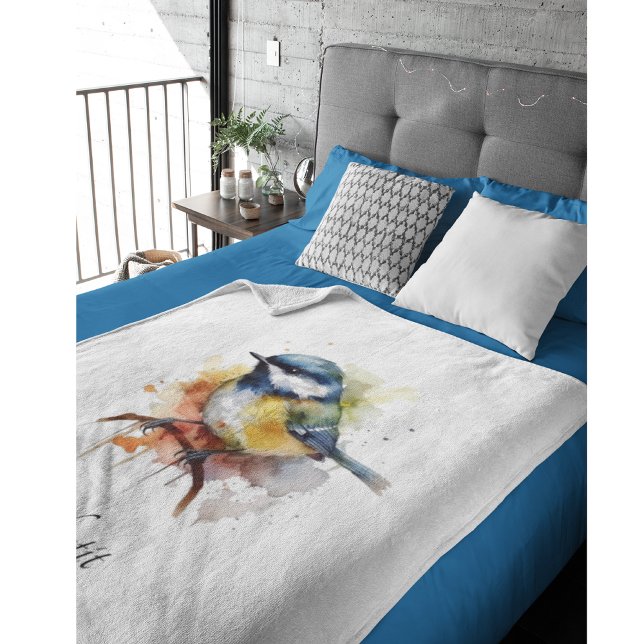 Couverture Polaire Cute Bluetit sur une branche, personnalisé (Créateur téléchargé)