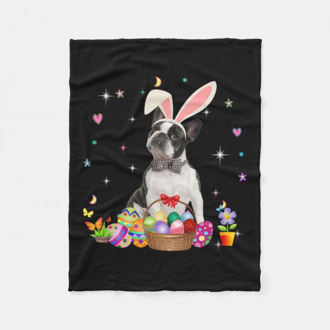 Couverture Polaire Cute Boston Terrier Jour de Pâques Oeufs de lapin  (Devant)