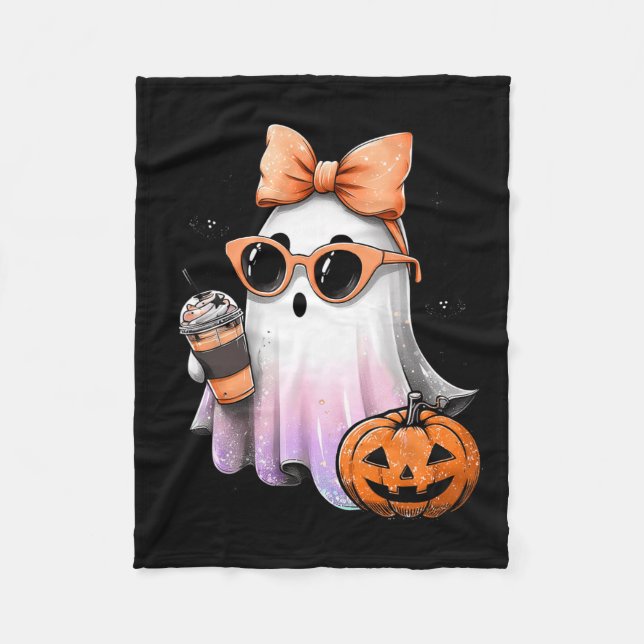 Couverture Polaire Cute Bougie Ghost Café Citrouille saison Éffrayant (Devant)
