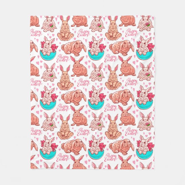 Couverture Polaire Cute Bunnies Blanche Toison (Devant)