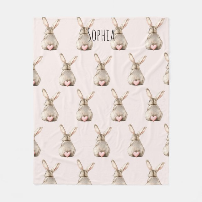 Couverture Polaire Cute Bunny Rabbit Pink Heart Tail Baby Shower (Devant)