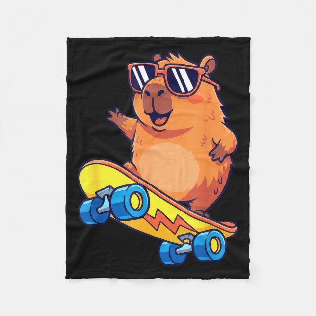Couverture Polaire Cute Capybara Skateboarding Chill Animal Lover Art (Devant)