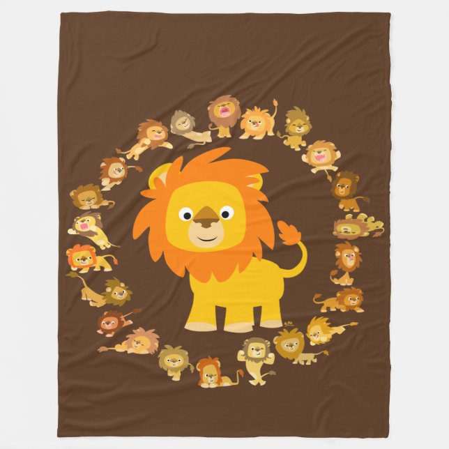 Couverture Polaire Cute caricature Lion Mandala Fleece Blanche (Devant)