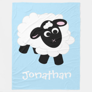 Couverture Polaire Cute Cartoon Mouton Bleu Nom polaire Blanche