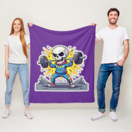 Couverture Polaire “Cute Cartoon Skeleton Weightlifter • Funny Gym Ba