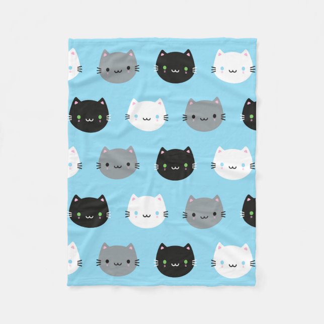 Couverture Polaire Cute Cats & Kawaii Kittens (Bleu) (Devant)