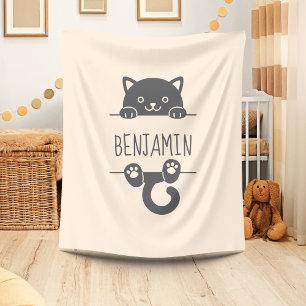 Couverture Polaire Cute Chat Noir Pékin derrière Personnalisé Nom Bei