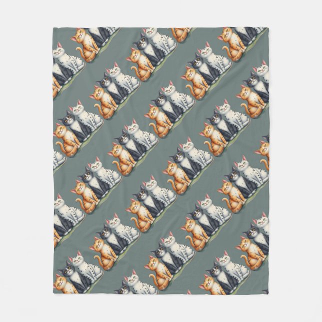 Couverture Polaire Cute Chats Chatons Chatons Happy Grey Vert (Devant)