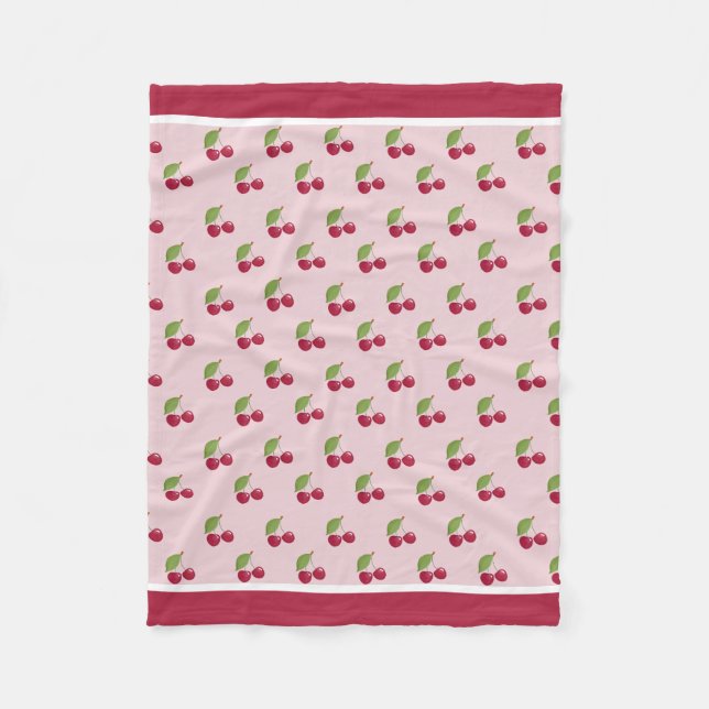 Couverture Polaire Cute Cherry Pattern Burgundy Stripes (Devant)