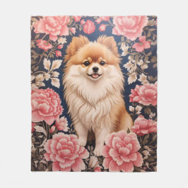 Couverture Polaire Cute Chien Poméranien Rose Floral