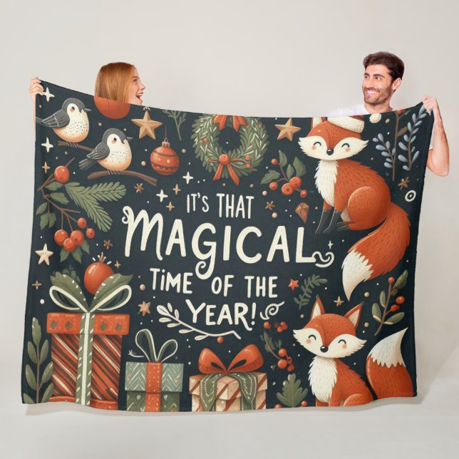 Couverture Polaire Cute Christmas Foxes and gift boxes (En situation)