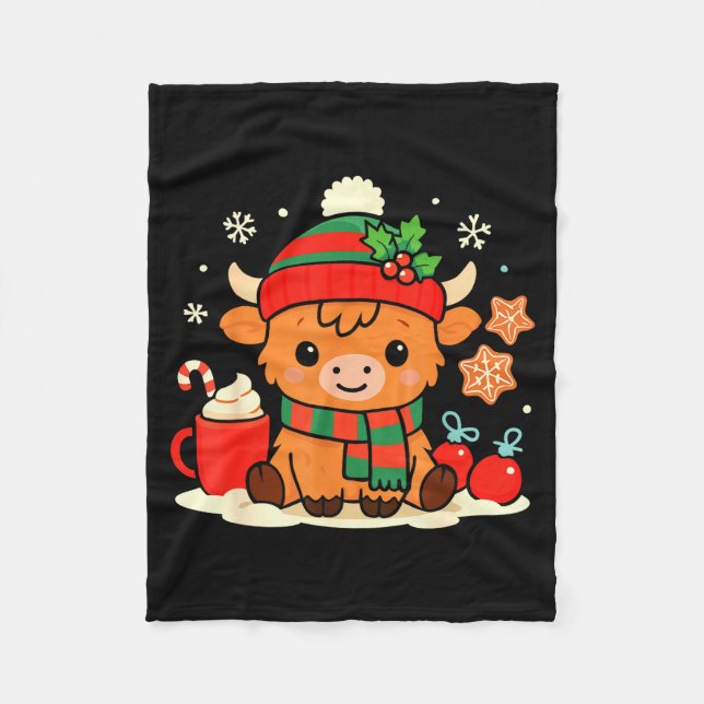 Couverture Polaire Cute Christmas Highland Cow Heifer Xmas Farm Anima (Devant)