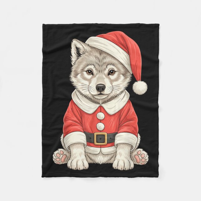 Couverture Polaire Cute Christmas Wolf Santa  (Devant)