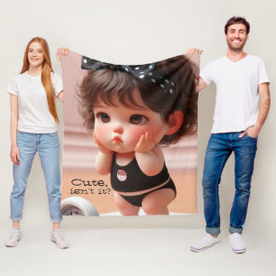 Couverture Polaire Cute Chubby Girl Black Ribbon Head Sherpa Blanket