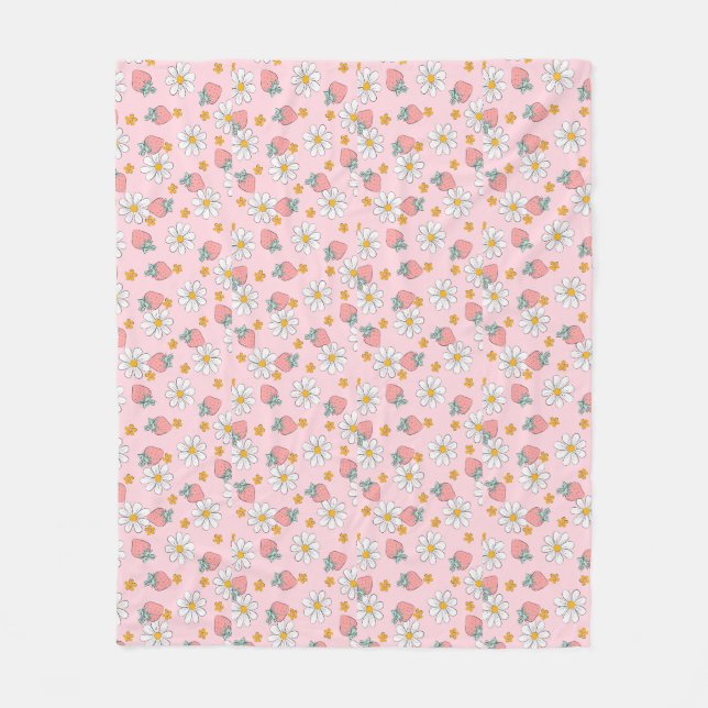 Couverture Polaire Cute Coquette Fraises Rose Fruit Fleur Faisée Fais (Devant)