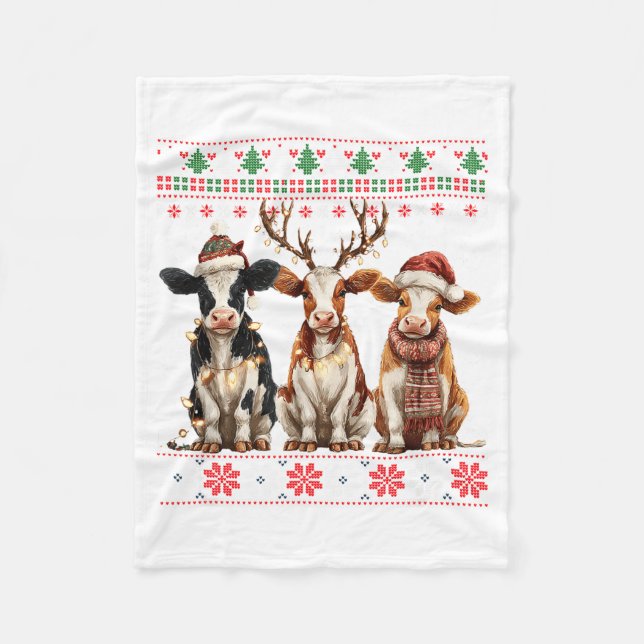 Couverture Polaire Cute Cow Santa Christmas Lights Ugly Xmas Sweater  (Devant)