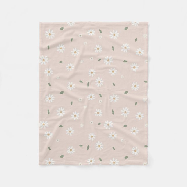 Couverture Polaire Cute Daisy Floral Blossoms & Greenery Girl Nursery (Devant)
