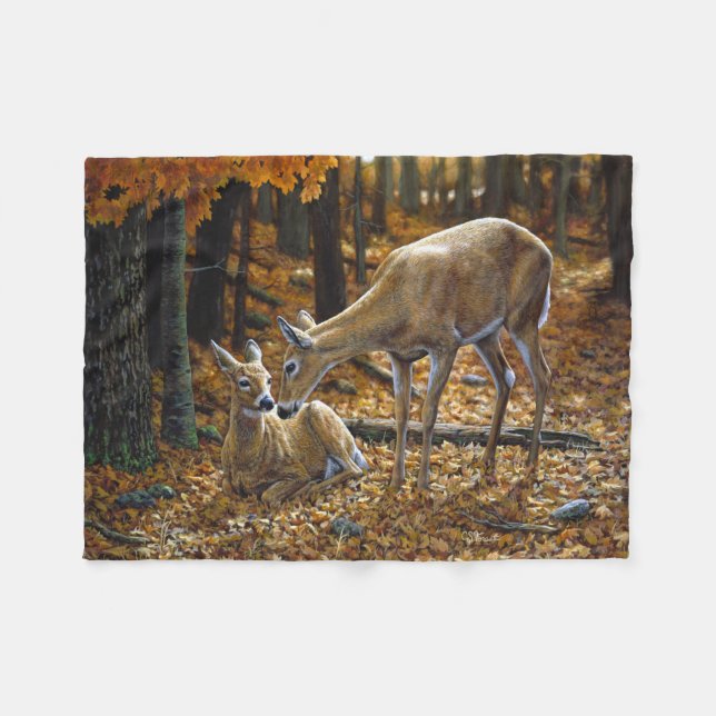 Couverture Polaire Cute Deer Doe & Fawn Automne (Devant (Horizontal))