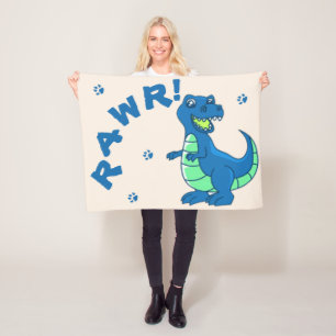 Couverture Polaire Cute Dinosaur RAWR Paw Green Blue Enfants