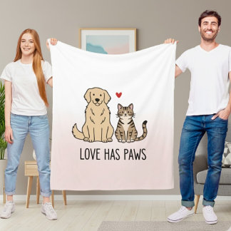 Couverture Polaire Cute Dog and Cat "Love Has Paws" Personalized Flee