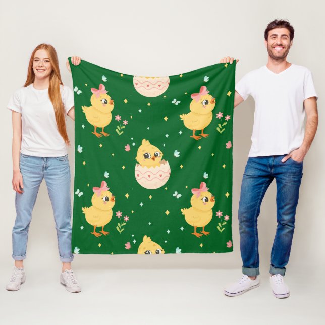 Couverture Polaire Cute Easter Chick with Pink Bow Seamless Pattern  (En situation)